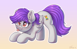 Size: 3859x2480 | Tagged: safe, alternate version, artist:dandy, imported from derpibooru, oc, oc only, oc:amethyst heartstrings, pegasus, pony, :3, ;p, alternate character, commission, cute, ear fluff, eye clipping through hair, female, freckles, glasses, gradient background, hair tie, high res, one eye closed, ponytail, solo, tongue out, wings, ych result
