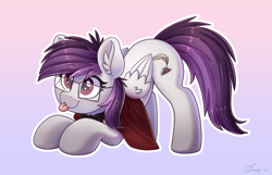 Size: 3859x2480 | Tagged: safe, alternate version, artist:dandy, imported from derpibooru, oc, oc only, oc:ardyn valentine, pegasus, pony, :3, ;p, alternate character, bowtie, cape, clothes, commission, cute, ear fluff, eye clipping through hair, female, glasses, gradient background, high res, one eye closed, solo, tongue out, wings, ych result