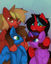 Size: 2251x2806 | Tagged: safe, artist:beardie, imported from derpibooru, oc, oc only, oc:candy, oc:cheri, oc:cotton, oc:rehquis, horse, pony, children, commission, cute, equine, family, family photo, high res, parent