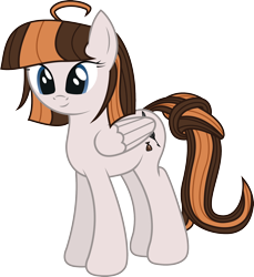 Size: 1744x1902 | Tagged: safe, artist:joey, derpibooru exclusive, imported from derpibooru, oc, oc only, oc:caramel feather, pegasus, pony, derpibooru community collaboration, 2022 community collab, female, folded wings, full body, hooves, mare, pegasus oc, simple background, smiling, solo, standing, tail, tail knot, transparent background, two toned mane, two toned tail, vector, wings