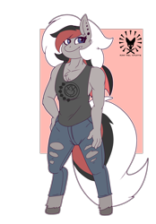 Size: 2432x3492 | Tagged: safe, artist:juan del coyote, imported from derpibooru, oc, oc only, oc:verano, anthro, bat pony, blink-182, clothes, high res, jeans, pants, piercing, ripped jeans, ripped pants, simple background, solo, standing, torn clothes, transparent background