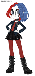 Size: 606x1317 | Tagged: safe, artist:kellysweet1, derpibooru exclusive, imported from derpibooru, oc, oc only, oc:side-splitter, equestria girls, bisexual pride flag, boots, choker, clothes, equestria girls-ified, eyeshadow, female, jacket, leather jacket, makeup, pride, pride flag, running makeup, shirt, shoes, simple background, skirt, socks, solo, stockings, t-shirt, tattoo, thigh highs, transparent background