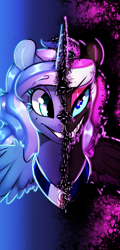 Size: 1097x2286 | Tagged: safe, artist:xxmarkingxx, nightmare moon, princess luna, alicorn, pony, simple background, smiling, spread wings, wings