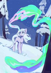 Size: 1280x1817 | Tagged: safe, artist:laymy, imported from derpibooru, oc, oc only, pony, unicorn, forest, magic, snow, solo, tree