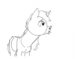 Size: 2000x1566 | Tagged: safe, artist:rhorse, lyra heartstrings, pony, unicorn, /mare/con, animated, gif, head turn, monochrome, simple background, whiskers
