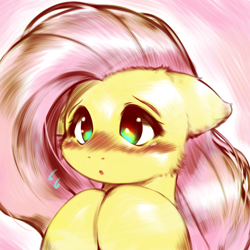 Size: 2048x2048 | Tagged: safe, artist:kurogewapony, imported from derpibooru, fluttershy, pegasus, pony, abstract background, blushing, bust, cute, emanata, female, floppy ears, high res, mare, plewds, shyabetes, solo