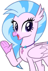 Size: 511x751 | Tagged: safe, edit, edited screencap, imported from derpibooru, screencap, silverstream, classical hippogriff, hippogriff, the hearth's warming club, background removed, female, happy, looking left, mare, one leg raised, open mouth, pink skin, png, simple background, solo, transparent background