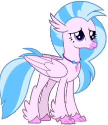 Size: 454x524 | Tagged: safe, edit, edited screencap, imported from derpibooru, screencap, silverstream, classical hippogriff, hippogriff, background removed, female, looking right, mare, pink skin, png, sad, simple background, solo, standing, transparent background