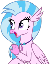 Size: 469x604 | Tagged: safe, edit, edited screencap, imported from derpibooru, screencap, silverstream, classical hippogriff, hippogriff, uprooted, background removed, female, happy, looking left, mare, open mouth, pink skin, png, simple background, sitting, solo, transparent background