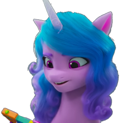 Size: 751x768 | Tagged: safe, edit, edited screencap, imported from derpibooru, screencap, izzy moonbow, pony, unicorn, spoiler:my little pony: make your mark chapter 2, spoiler:myms01e02, 3d, background removed, blue mane, cellphone, female, g5, growing pains, mare, my little pony: make your mark, my little pony: make your mark chapter 2, phone, png, purple eyes, simple background, solo, transparent background