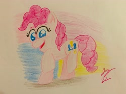 Size: 4032x3024 | Tagged: safe, artist:jesslmc16, imported from derpibooru, pinkie pie, earth pony, art, drawing, fanart, female, looking at you, pinkie pie day, ponk, smiling, smiling at you, standing, standing on two hooves, traditional art