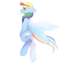 Size: 1800x1800 | Tagged: safe, artist:misocosmis, imported from derpibooru, rainbow dash, pegasus, pony, 2014, backwards cutie mark, baseball cap, bipedal, candy, cap, female, food, hat, lollipop, looking back, mare, simple background, solo, white background, wings