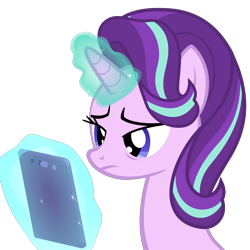 Size: 3500x3500 | Tagged: safe, artist:mrvector, imported from derpibooru, starlight glimmer, pony, unicorn, cellphone, female, glowing, glowing horn, high res, horn, magic, mare, phone, reaction image, sad, simple background, smartphone, solo, telekinesis, transparent background, vector