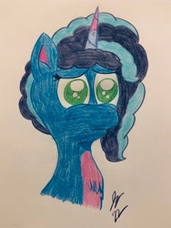 Size: 3024x4032 | Tagged: safe, artist:jesslmc16, imported from derpibooru, pony, unicorn, bust, chest fluff, colored, colored pencil drawing, female, g5, misty brightdawn, my little pony: make your mark, portrait, sad, solo, traditional art