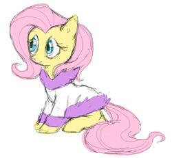 Size: 1486x1374 | Tagged: safe, artist:shira-hedgie, imported from derpibooru, fluttershy, pony, 2012, bathrobe, clothes, female, mare, old art, robe, simple background, sitting, sketch, solo, transparent background