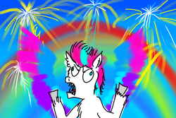 Size: 4200x2800 | Tagged: safe, artist:horsesplease, imported from derpibooru, zipp storm, pegasus, pony, series:ask failblazer, angry, blursed, curse, fireworks, g5, implied twilight sparkle, insanity, meme, rage, rage face, rainbow, screaming, spread wings, twilight's curse, wings