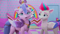 Size: 1280x716 | Tagged: safe, imported from derpibooru, screencap, pipp petals, queen haven, sunny starscout, zipp storm, earth pony, pegasus, pony, spoiler:g5, spoiler:my little pony: make your mark chapter 2, spoiler:myms01e03, animated, chair, couch, female, g5, jazz has no ears, jazz hooves, lightbulb, male, mare, mirror, my little pony: make your mark, my little pony: make your mark chapter 2, portrait of a princess, rainbow, rocky riff, royalty, salon, sitting, sound, spread wings, stallion, stool, webm, wings