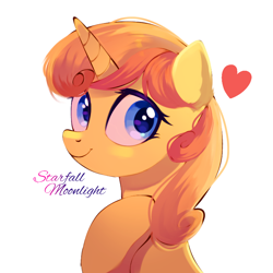 Size: 768x768 | Tagged: safe, artist:starfallmoonlight, imported from derpibooru, oc, oc:golden glitter, pony, unicorn, blue eyes, female, looking at you, mare, simple background, smiling, smiling at you, white background