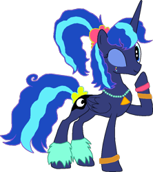 Size: 757x853 | Tagged: safe, artist:scootaloormayfly, imported from derpibooru, princess luna, alicorn, pony, between dark and dawn, 80s princess luna, beads, bracelet, face paint, hairband, highlights, jewelry, looking at you, necklace, one eye closed, pixel art, simple background, solo, transparent background, wink, winking at you