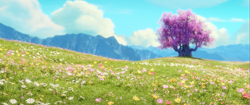 Size: 2049x858 | Tagged: safe, imported from derpibooru, tree of harmony, cloud, flower field, g5, grass, high res, my little pony: a new generation, no pony, official, scenery, sky, tree, tripadvisor