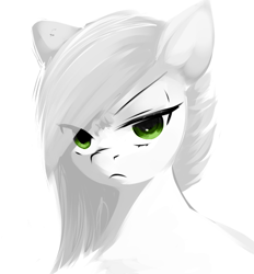 Size: 595x641 | Tagged: safe, artist:some_ponu, imported from derpibooru, limestone pie, earth pony, pony, :c, >:c, angry, bust, eye clipping through hair, female, frown, looking at you, mare, partial color, simple background, sketch, solo, unamused, white background