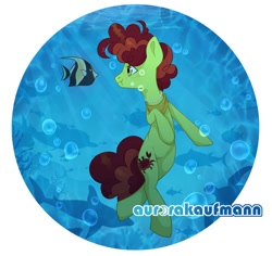 Size: 920x869 | Tagged: safe, artist:aurorakaufmann, imported from derpibooru, oc, oc only, earth pony, fish, pony, shark, brown mane, bubble, commission, digital art, freckles, jewelry, necklace, ocean, pearl necklace, solo, swimming, underwater, water, ych result, yellow eyes