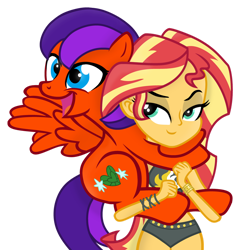 Size: 1280x1280 | Tagged: safe, artist:grapefruit-face, artist:ponys bases, imported from derpibooru, sunset shimmer, oc, oc:jade harmony, human, pony, equestria girls, base used, bikini, clothes, female, hug, simple background, sunset shimmer's beach shorts swimsuit, swimsuit, transparent background