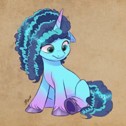 Size: 2048x2048 | Tagged: safe, artist:artharuhi, imported from derpibooru, pony, unicorn, blank flank, curly hair, female, floppy ears, g5, heart, high res, hoof heart, mare, misty brightdawn, my little pony: make your mark, my little pony: make your mark chapter 2, sitting, solo, underhoof