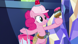 Size: 1280x720 | Tagged: safe, imported from derpibooru, screencap, pinkie pie, earth pony, pony, school daze, season 8, spoiler:s08, bipedal, female, mare, paint, pink paint, solo