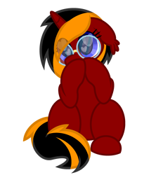 Size: 2600x2800 | Tagged: safe, artist:ponkus, imported from derpibooru, oc, oc:red flame, bat pony, pony, unicorn, wingless bat pony, bat ears, bat pony oc, commission, cute, ear fluff, eyewear, glasses, hair over one eye, heart, heart eyes, hooves together, multicolored hair, multicolored mane, multicolored tail, simple background, sitting, solo, tail, transparent background, wingding eyes, wingless