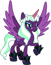 Size: 4323x5519 | Tagged: safe, artist:emeraldblast63, imported from derpibooru, opaline arcana, alicorn, pony, spoiler:g5, spoiler:my little pony: make your mark, antagonist, eyeshadow, female, g4, g5, g5 to g4, generation leap, makeup, mare, raised hoof, raised leg, simple background, smiling, solo, spread wings, transparent background, unshorn fetlocks, vector, villainess, wings