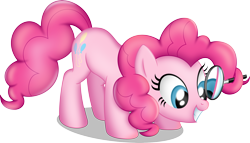 Size: 5250x3000 | Tagged: safe, artist:plsim, imported from derpibooru, pinkie pie, earth pony, pony, female, looking at something, magnifying glass, mare, simple background, smiling, solo, transparent background