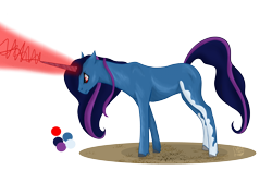 Size: 4000x2500 | Tagged: safe, artist:loopina, imported from derpibooru, oc, oc only, oc:abyss, unicorn, female, fight, magic, pocctober, red, simple background, solo, transparent background