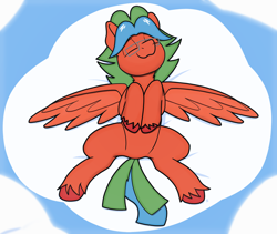 Size: 2362x1998 | Tagged: safe, artist:sefastpone, imported from derpibooru, oc, oc only, oc:summer lights, pegasus, pony, cloud, eyes closed, glasses, lying down, lying on a cloud, male, on a cloud, on back, raffle prize, sky, spread legs, spread wings, spreading, stallion, wings