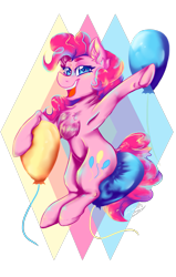 Size: 1573x2480 | Tagged: safe, artist:dankpegasista, imported from derpibooru, pinkie pie, balloon, chest fluff, colorful, detailed, geometry, jumping, lineart, simple background, smiling, solo, transparent background