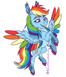 Size: 1410x1630 | Tagged: safe, artist:caffeinatedcarny, imported from derpibooru, rainbow dash, colored wings, ear fluff, feathered fetlocks, female, flying, g4, mare, markings, scar, simple background, smiling, solo, transparent background, wings