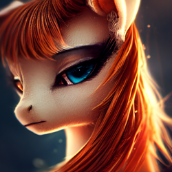 Size: 1024x1024 | Tagged: safe, editor:hawkeyethree, imported from derpibooru, oc, pony, ai content, ai generated, female, generator:purplesmart.ai, generator:stable diffusion, heterochromia, mare, orange hair, solo