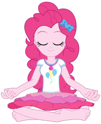 Size: 3000x3680 | Tagged: safe, artist:chrismc373, imported from derpibooru, pinkie pie, human, equestria girls, barefoot, clothes, eyes closed, feet, female, geode of sugar bombs, lotus position, magical geodes, meditating, simple background, smiling, solo, transparent background