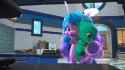 Size: 1280x720 | Tagged: safe, imported from derpibooru, screencap, hitch trailblazer, izzy moonbow, pony, unicorn, spoiler:g5, spoiler:my little pony: make your mark chapter 2, animated, cabinet, ceiling light, cookie, desk, female, food, g5, growing pains, instructions, jar, male, map, mare, my little pony: make your mark, my little pony: make your mark chapter 2, picture frame, scroll, sparky sparkeroni, stallion, sticky note, television, tiled floor, trophy, video, webm