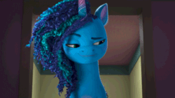 Size: 850x478 | Tagged: safe, imported from derpibooru, screencap, pony, unicorn, spoiler:my little pony: make your mark, spoiler:my little pony: make your mark chapter 2, animated, close-up, dreamworks face, evil grin, female, freckles, g5, gif, grin, have you seen this dragon?, looking at you, mare, misty (g5), my little pony: make your mark, my little pony: make your mark chapter 2, sassy, smiling, smirk, smug, solo