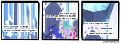 Size: 720x261 | Tagged: safe, edit, edited screencap, imported from ponybooru, screencap, princess cadance, princess celestia, princess luna, alicorn, twilight's kingdom, a softer world, alicorn triarchy, comic, female, screencap comic, trio, trio female