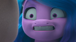 Size: 3840x2160 | Tagged: safe, imported from derpibooru, screencap, izzy moonbow, zipp storm, pegasus, pony, unicorn, spoiler:my little pony: make your mark chapter 2, spoiler:myms01e07, female, g5, grimace, gritted teeth, hoof done it?, mare, my little pony: make your mark, my little pony: make your mark chapter 2, teeth