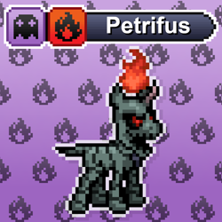Size: 1024x1024 | Tagged: safe, artist:tony yotes, artist:yotesgames, imported from derpibooru, oc, oc:petrifus, ghost, ghost pony, pony, skeleton pony, undead, unicorn, zombie, zombie pony, battle gem ponies, bone, edgy, fire, horn, mummification, mummified, mummy, pixel art, pokémon, ponymon, scary, skeleton, skull, solo, unicorn oc