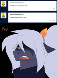 Size: 1129x1541 | Tagged: safe, artist:theblindfoldedprince, imported from derpibooru, oc, oc:marrow nynth, ask, funny, no, reversalmushroom, tumblr