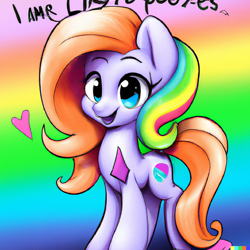 Size: 1024x1024 | Tagged: safe, imported from derpibooru, earth pony, pony, ai content, ai generated, generator:dall-e 2, heart, open mouth, rainbow background, solo