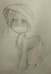 Size: 1078x1553 | Tagged: safe, artist:maren, imported from derpibooru, oc, oc only, earth pony, pony, 2013, clothes, doodle, dress, female, hanbok, hat, lunar new year, mare, old art, solo, traditional art