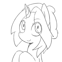 Size: 1200x1200 | Tagged: safe, artist:maren, imported from derpibooru, oc, oc only, pony, unicorn, 2013, bust, eye clipping through hair, hooves to the chest, old art, smiling, solo