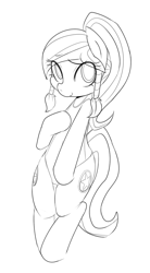 Size: 853x1546 | Tagged: safe, artist:maren, imported from derpibooru, oc, oc only, pony, unicorn, 2013, bipedal, clothes, female, hair tie, mare, old art, one-piece swimsuit, sketch, solo, swimsuit
