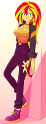 Size: 1668x4500 | Tagged: safe, artist:batipin, imported from derpibooru, sunset shimmer, human, equestria girls, breasts, busty sunset shimmer, female, geode of empathy, looking at you, magical geodes, music festival outfit, solo