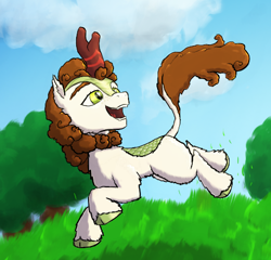 Size: 481x462 | Tagged: safe, artist:gosha305, imported from derpibooru, autumn blaze, kirin, curly hair, cute, female, fluffy, happy, hooves, horn, running, solo